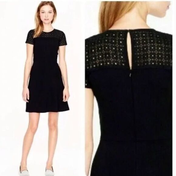J. Crew Black Eyelet Dress #A2982 Size 6 - Picture 1 of 9
